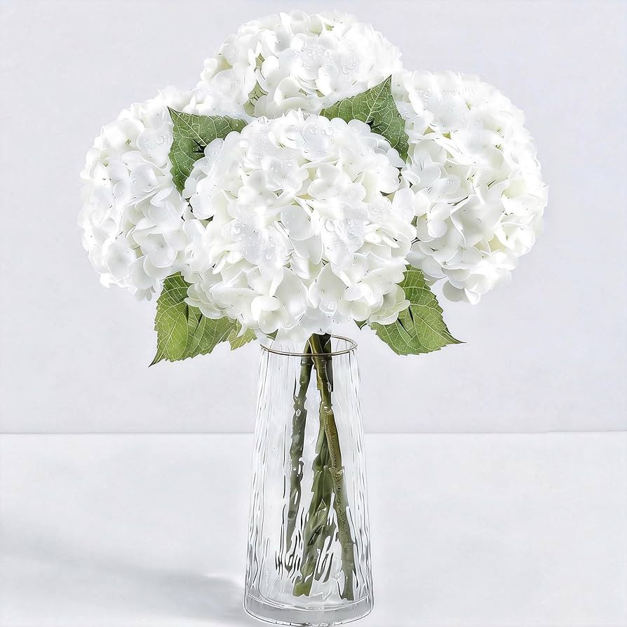 4Pcs 21" Real Touch White Hydrangea Artificial Flowers, Realistic Latex Faux Hydrangea Flowers Fu... | Amazon (US)