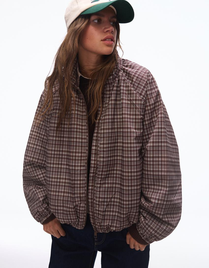 Oversize check zip-up jacket - #bershkastyle - Women | Bershka UK
