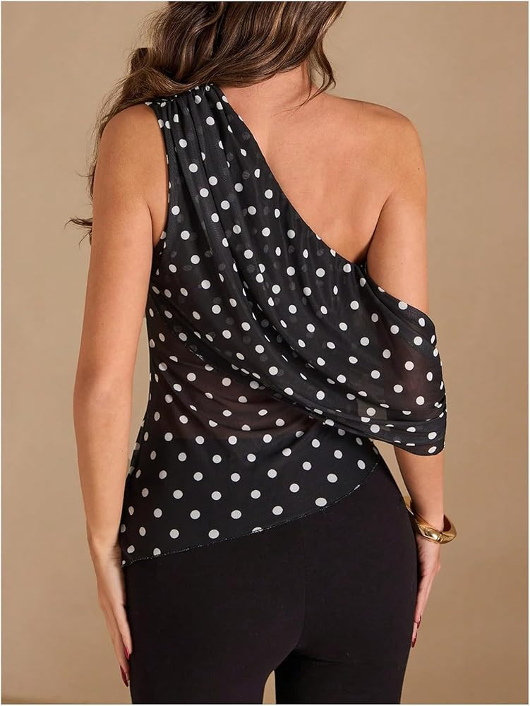 Verdusa Women's Polka Dots Off The Shoulder Sheer Tops Mesh Going Out Outfits | Amazon (US)