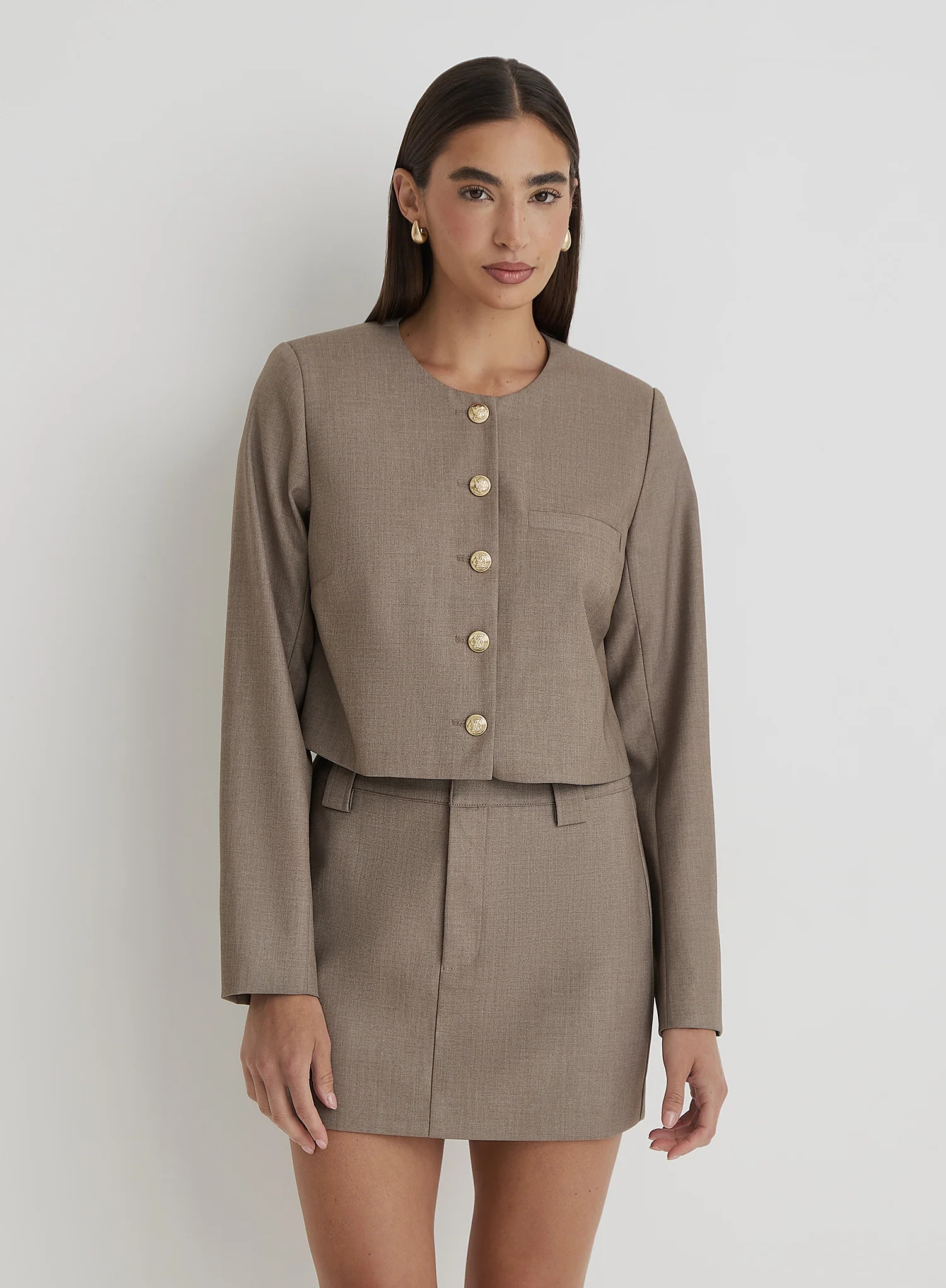 Beige Tailored Cropped Jacket- Agnes | 4th & Reckless