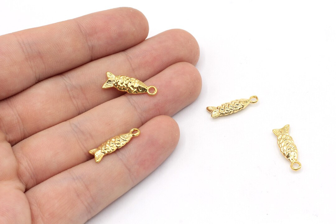 6x18mm 24k Shiny Gold Plated Mini Fish Charm, Fish Bracelet Charm, Sea Animal Charm, Gold Tiny Ch... | Etsy (US)