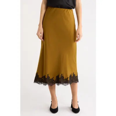 WAYF Vienna Lace Trim Satin Skirt in Navy at Nordstrom, Size Medium | Nordstrom