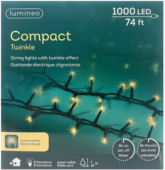 1000 LED Warm White Christmas Compact Lights Set, Green Wire 74 Feet | Amazon (US)