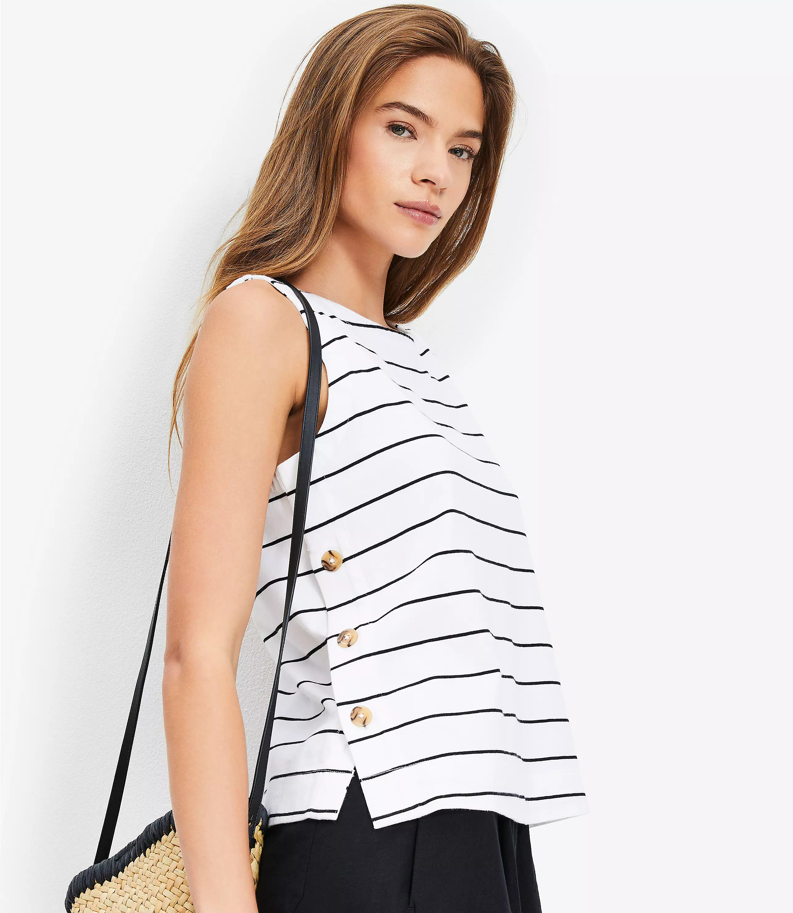 Striped Side Button Tank Top | LOFT