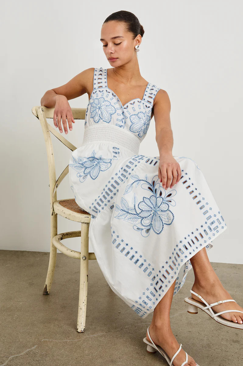 FAWN DRESS - WHITE BLUE EMBROIDERY | Rails