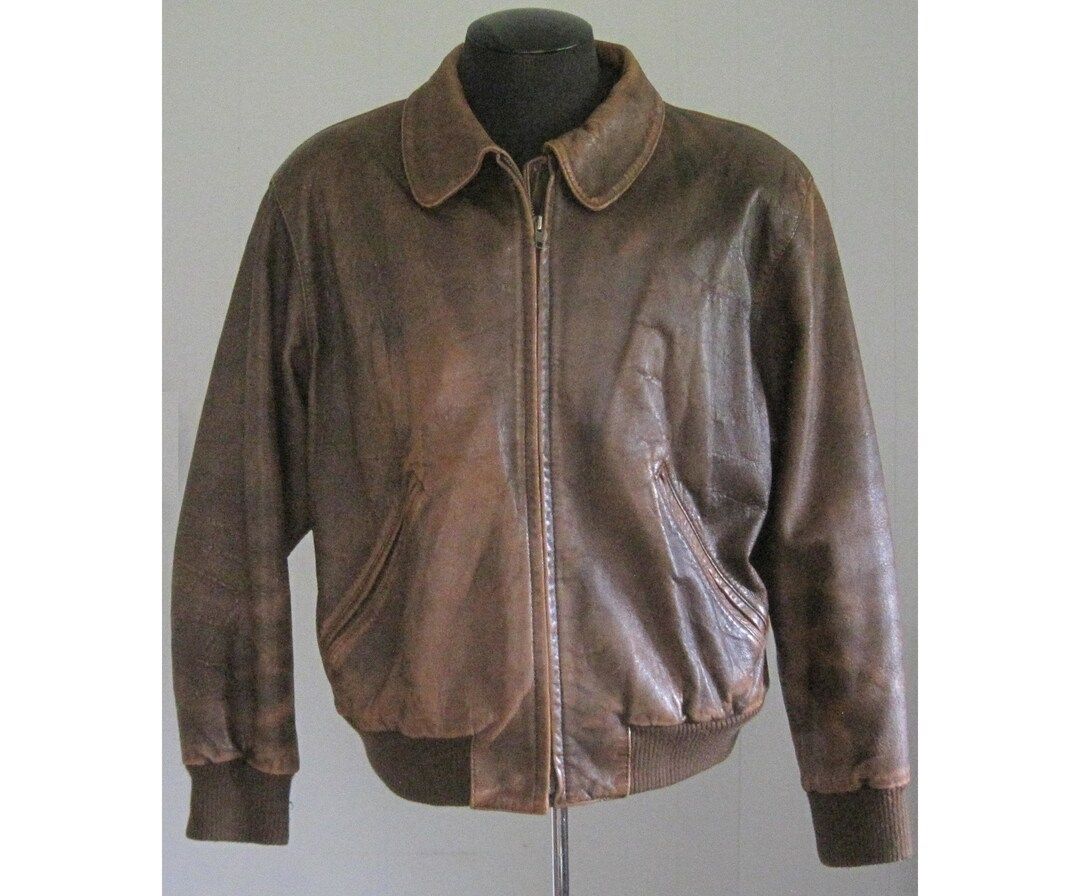 Vintage Leather Bomber Jacket / 1980s Brown Distressed Leather Alvear Indiana Jones Aviator Fligh... | Etsy (US)