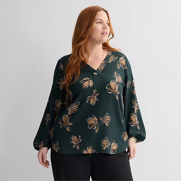 Women's Nine West Long Sleeve Tunic, Size: XS, Brown Kelly Blooms | Kohl's