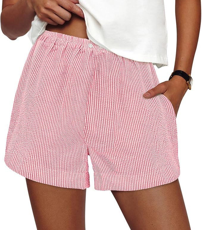 PRETTYGARDEN Women's Striped Boxer Shorts Summer 2026 Trendy Casual Elastic Waist Lounge Sleep Pa... | Amazon (US)