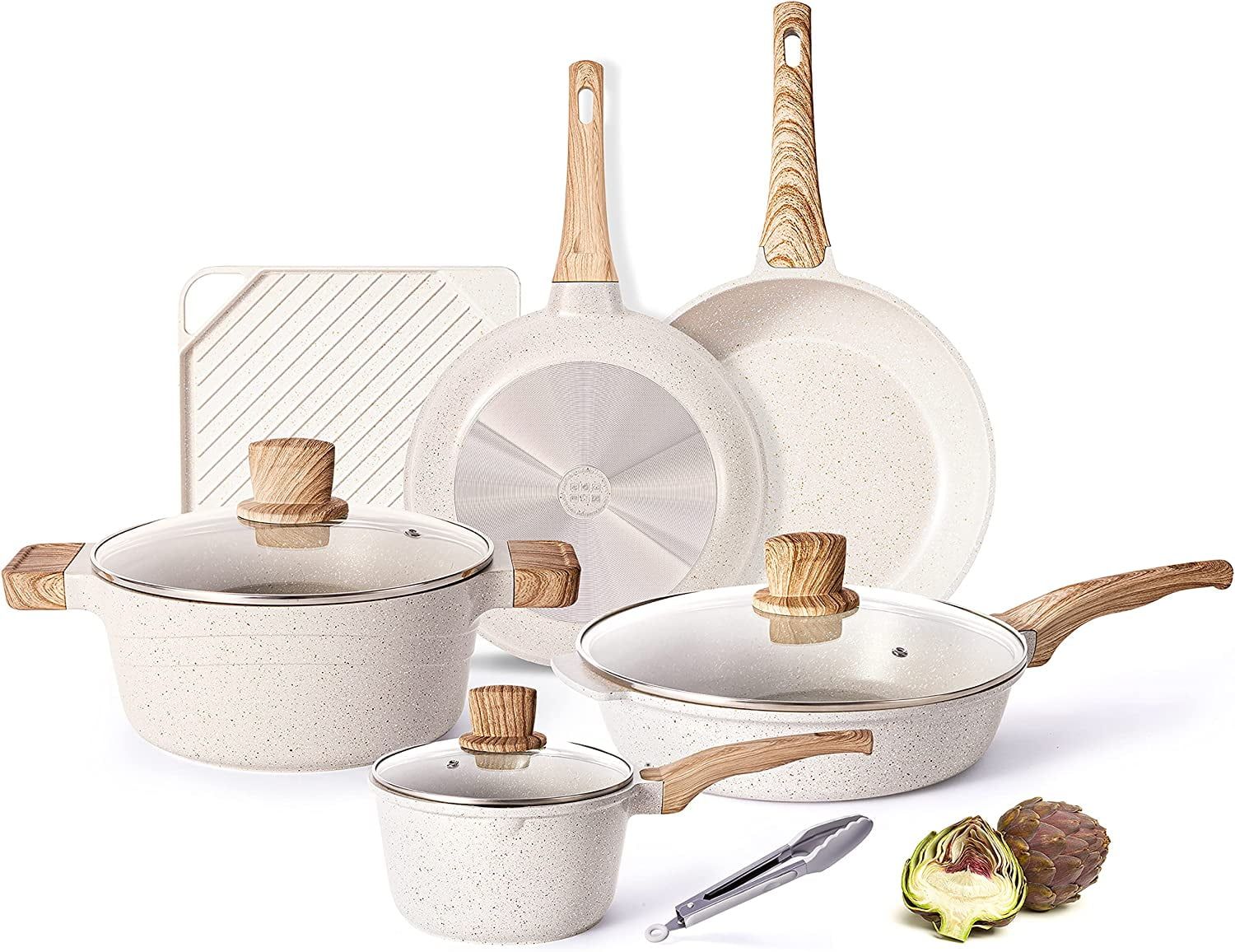 Caannasweis 10 Pieces Pots and Pans Non Stick Pan White Pot Sets Non Stick Cookware Sets w/ Grill... | Walmart (US)