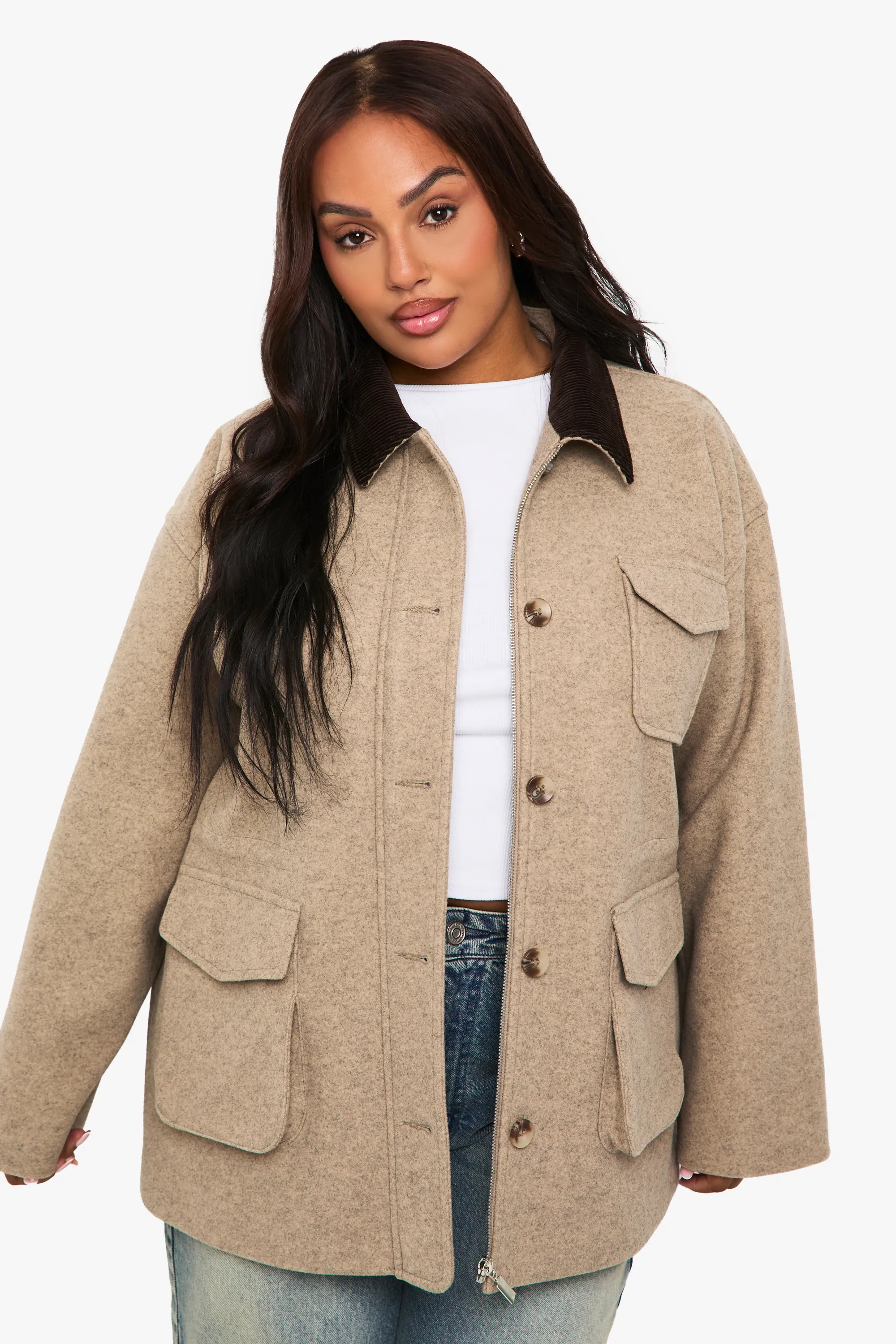 Plus Wool Look Barn Jacket | Boohoo.com (UK & IE)