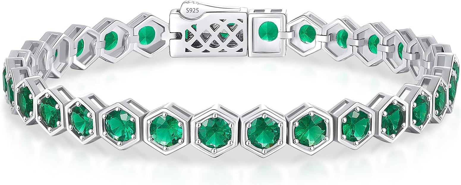 Hexagon Birthstone Tennis Bracelet for Women, 925 Silver Jewelry Gift | Amazon (US)