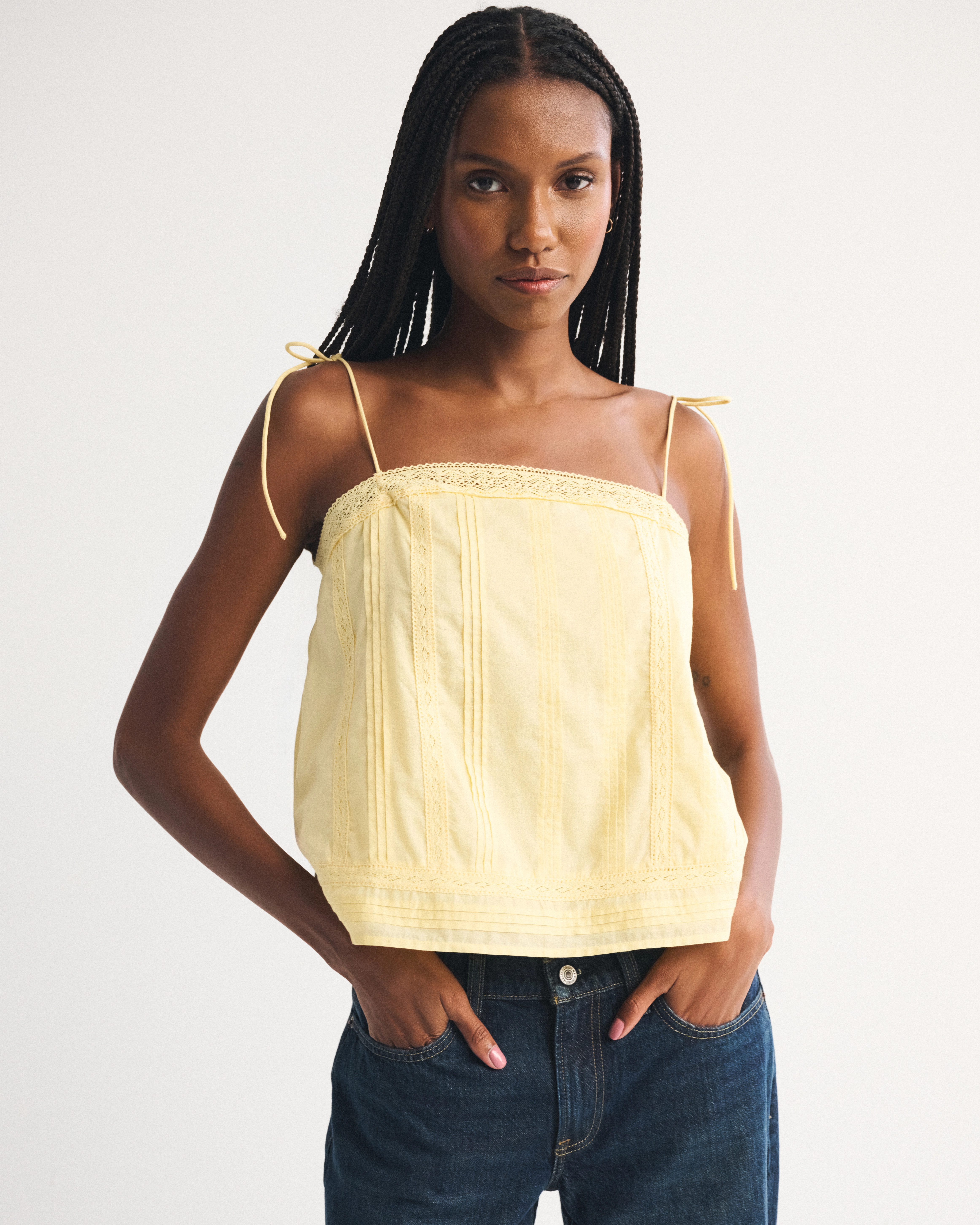 Lace-Trim Tie-Strap Cami | Abercrombie & Fitch (US)