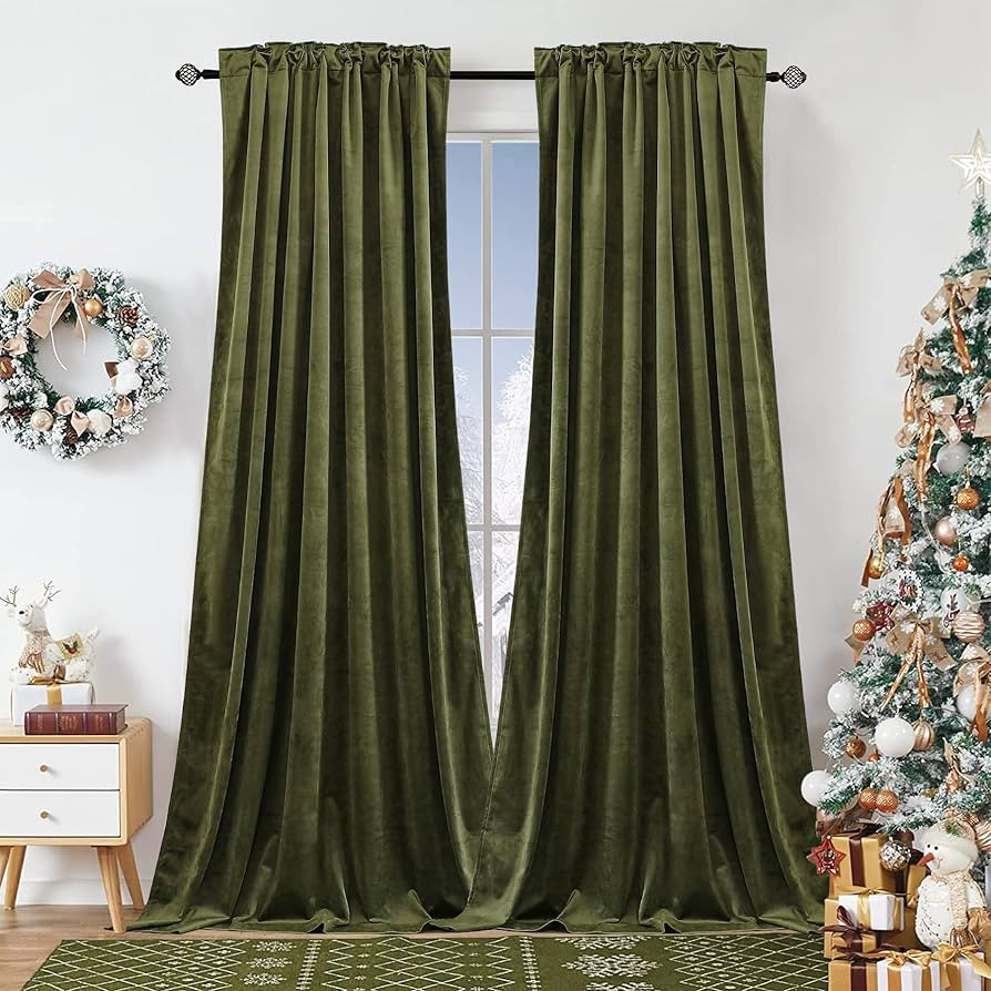 Dchola Olive Green Velvet Curtains for Bedroom Window, Super Soft Vintage Luxury Heavy Drapes, Ro... | Amazon (US)