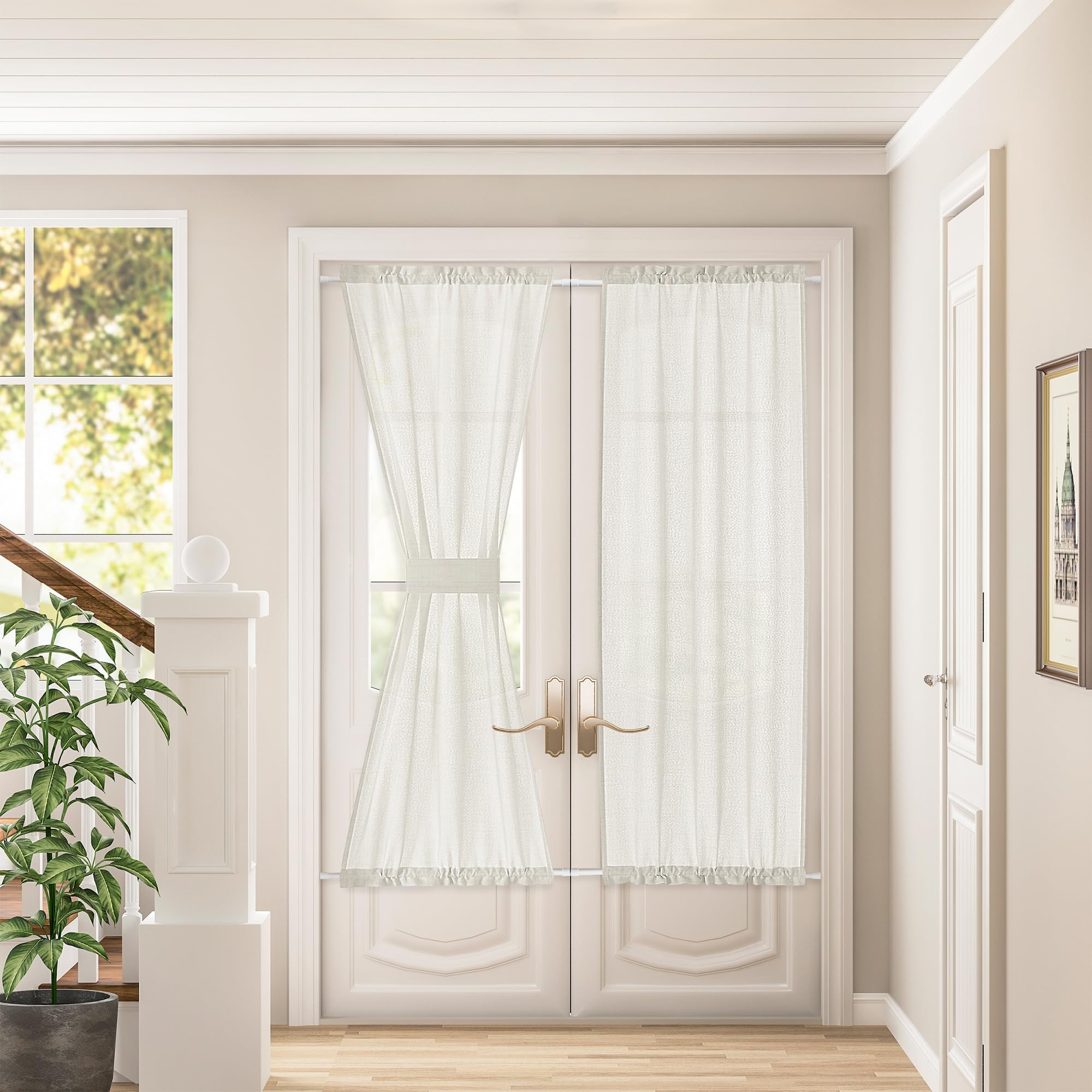 2 Pieces Cream Linen French Door Curtains Durable Translucent Drapes Light Reducing Flax Texture ... | Amazon (US)