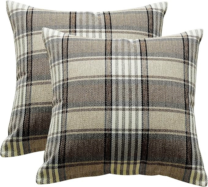 Jiuhong Cotton Linen Throw Pillow Covers Farmhouse Decor Checkers Plaids Square Cushion Case Home... | Amazon (US)