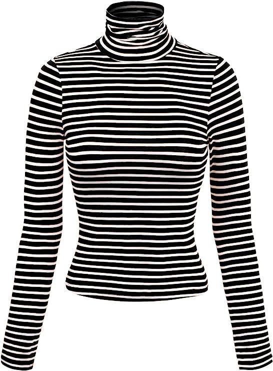 MixMatchy Women's Tight Fit Lightweight Solid/Stripe Long Sleeves Turtle Neck Top | Amazon (US)