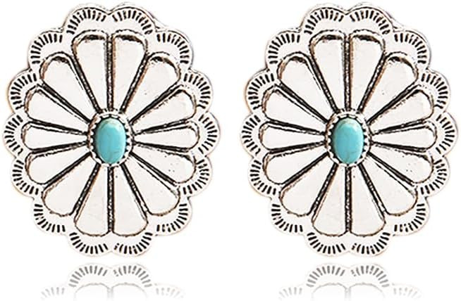 Bohemian Western Natural Turquoise Geometric Flower Drop Dangle Earrings Statement Cowgirl Ethnic... | Amazon (US)