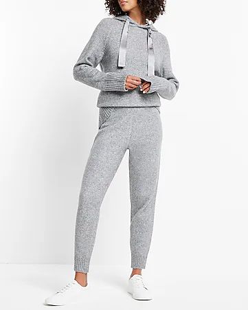 Two Piece Set: Satin Tie Tunic Hoodie + Sweater Jogger | Express
