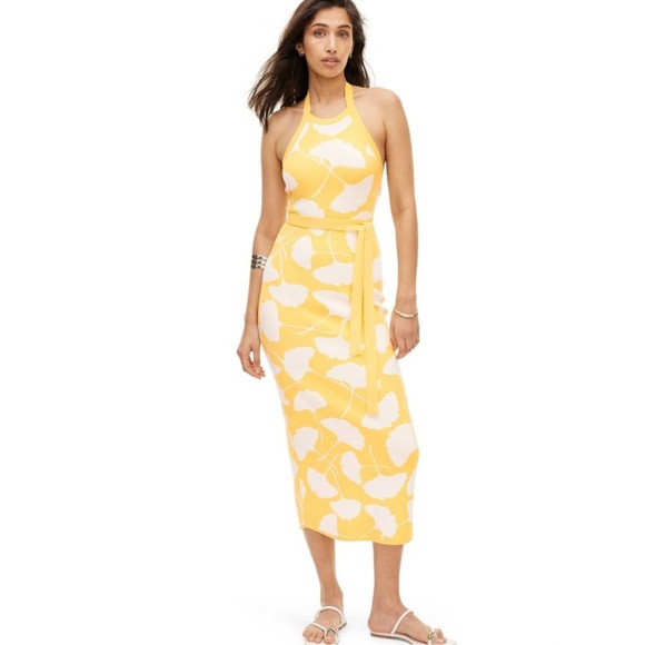 DVF for Target Halter Tie Neck Ginkgo Yellow Sweater Knit Midi Dress Small | Poshmark