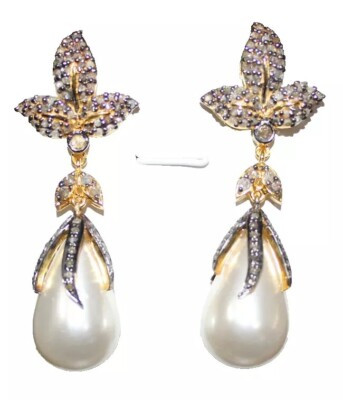 3.94ct Rose Cut Diamond 925 Sterling Silver Pearl Victorian Look Dangler Earring | eBay US