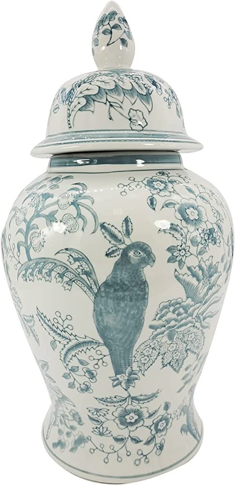 Galt International Teal Parrot Floral Chinoiserie Ceramic Temple Jar 18" w/Lid - Ginger Jar Home ... | Amazon (US)