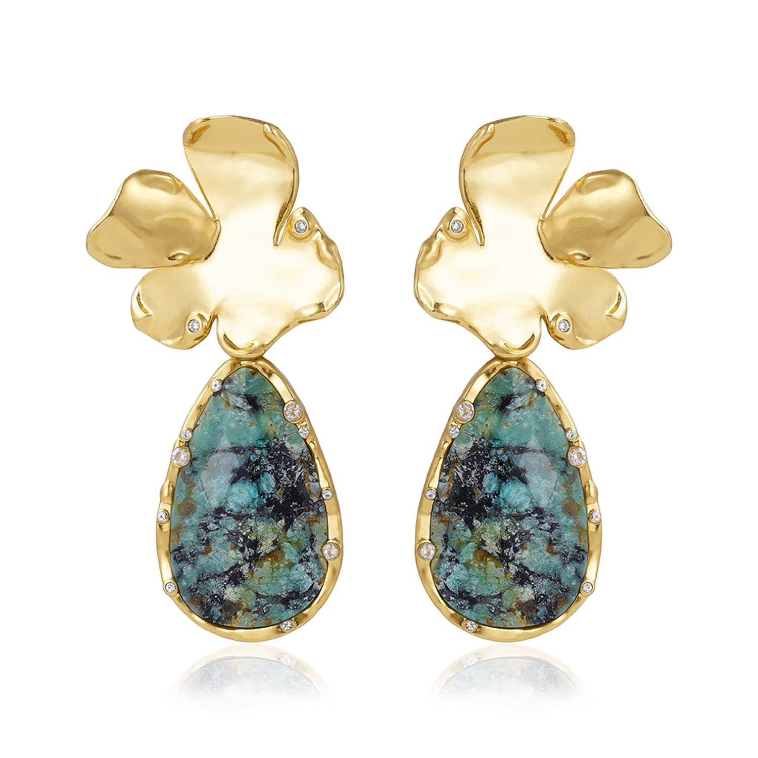 Golden Flora Statement African Turquoise Drop Earrings | Wolf & Badger