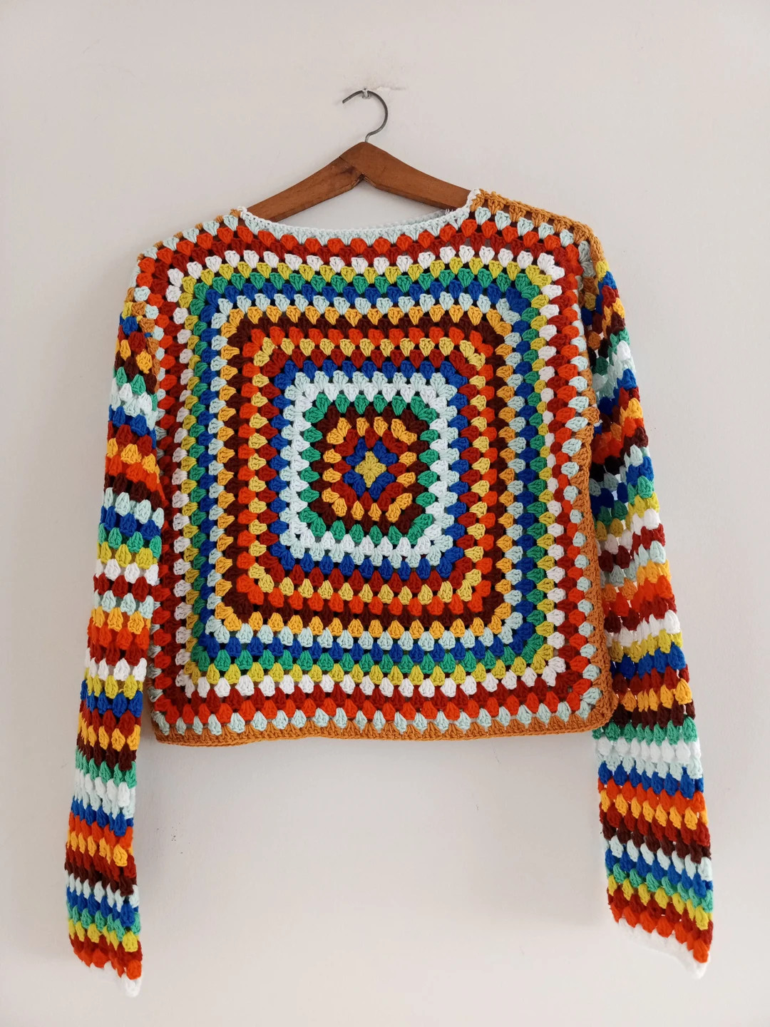 Crochet Pullover Sweater, Granny Square Colorful Sweater, Unisex Sweater, Patchwork Sweater, Hand... | Etsy (US)