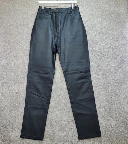 Tower Hill Collection Pants Women's 10 Black Leather Straight Leg Moto Biker | eBay US