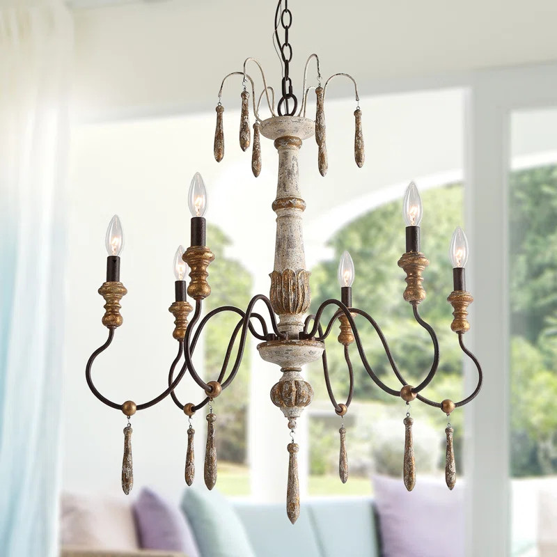 Lucy 6 - Light Wood Dimmable Classic / Traditional Chandelier | Wayfair North America