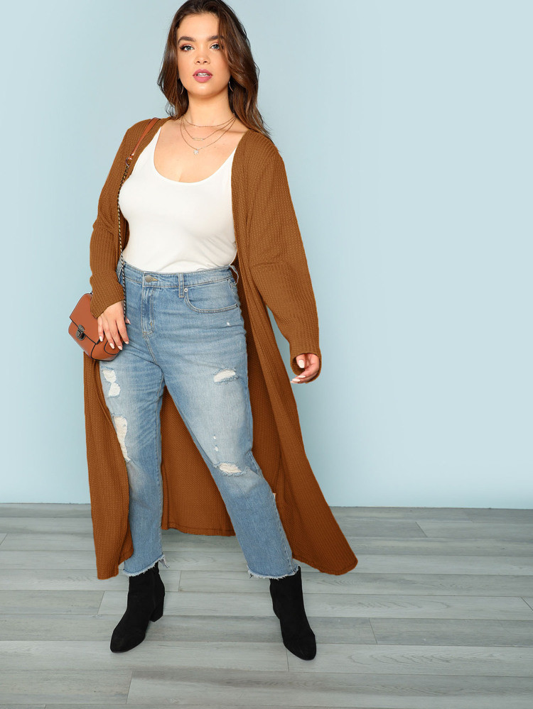 Plus Waffle Knit Jersey Duster Coat | SHEIN