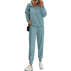 PRETTYGARDEN Long Sleeve Half Zip Sweatsuits Women 2 Piece Outfit Spring Casual Sweatshirt Sweatp... | Amazon (US)