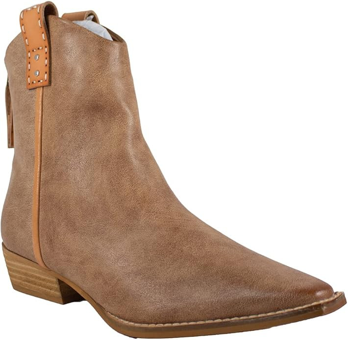 COZZY GIRL Free Reign Women Western Boots Stacked Heel Back Zipper Square Toe Ankle Booties | Amazon (US)