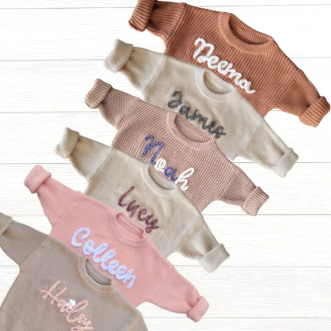 Baby Name Sweater, Custom Hand Embroidered Sweater, Newborn Photo Prop | Etsy (US)
