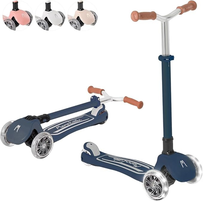 MomnLittle Kick Scooter for Kids Ages 3-10 (Beige/Pink/Navy/White) 3 Wheeled with LED Light-Up Wh... | Amazon (US)