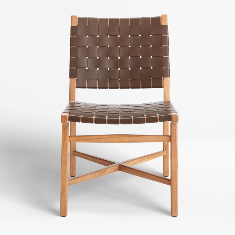 Taj Brown Woven Leather Dining Chair + Reviews | Crate & Barrel | Crate & Barrel