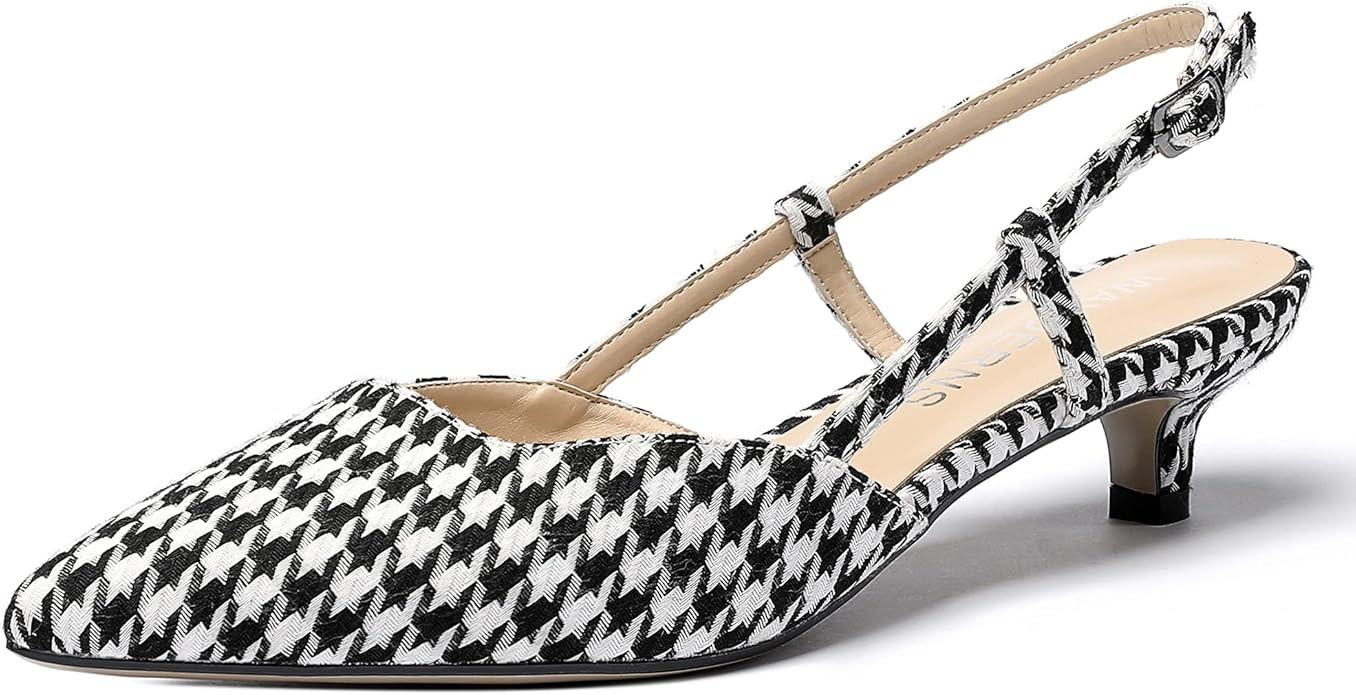 WAYDERNS Women's Pointed Toe Slingback Ankle Strap Kitten Low Heel Pumps Shoes 1.5 Inch | Amazon (US)