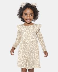 Baby And Toddler Girls Leopard Print Knit Babydoll Dress | The Children's Place  - BUNNYS TAIL | The Children's Place
