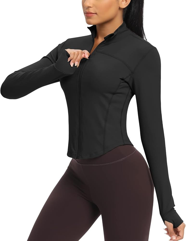 QUEENIEKE Workout Running Jackets for Women Zip Up Athletic Yoga Cropped Tops with Thumb Holes | Amazon (CA)