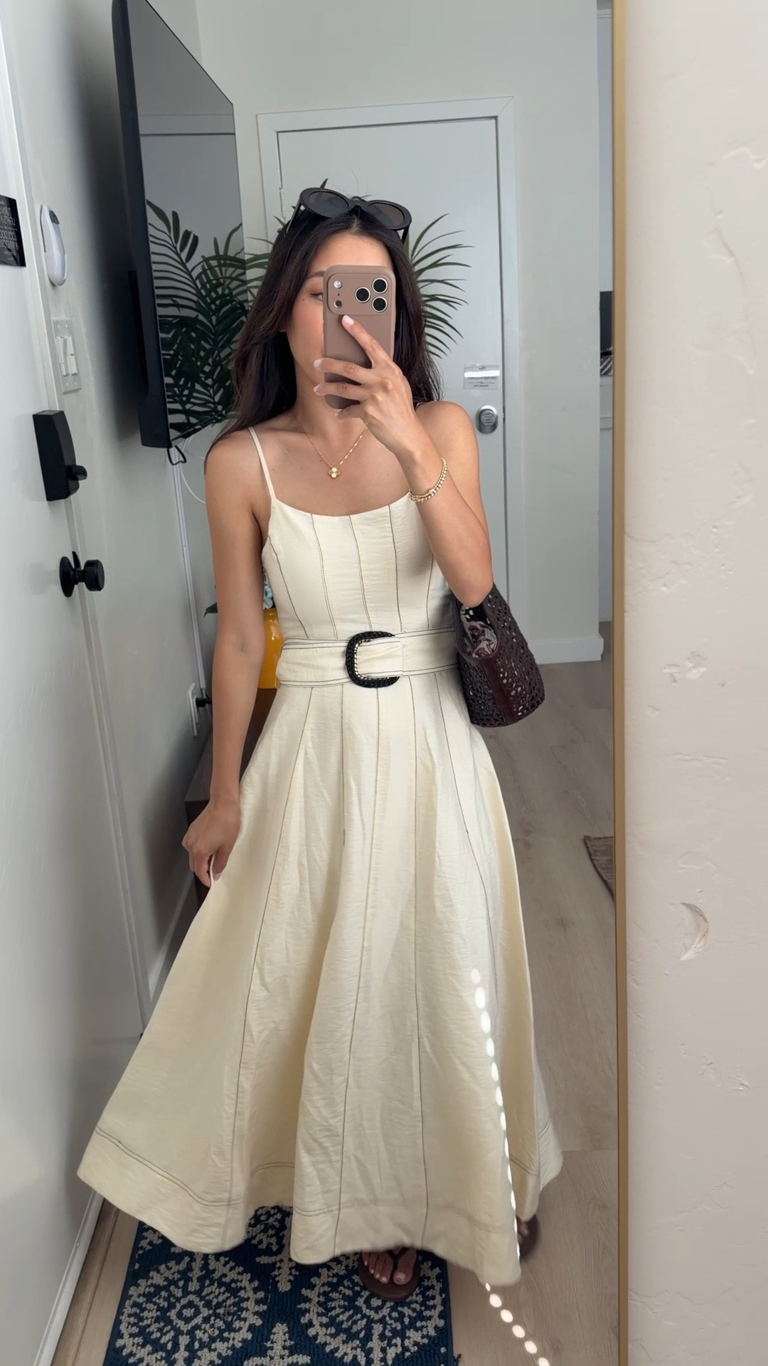 Trying on Zara dress xs this is maxi length on me with straps adjusted shorter.
Very elegant, just note I found the belt buckle to be loose for the fabric belt so I double looped the fabric through the buckle here.
• water friendly sleek sandals sized up to 6 (I’m usually 5.5)
• Madewell bag

Summer to fall midi dresses, special occasion, petite friendly family photos outfits

#LTKPetite #LTKSeasonal