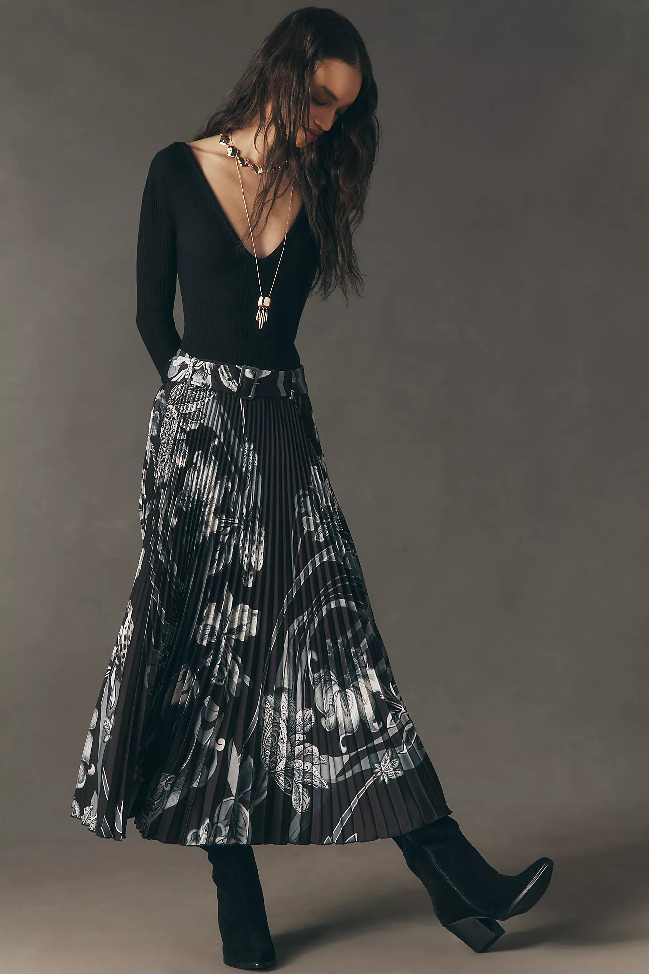Ranna Gill Pleated A-Line Midi Skirt | Anthropologie (US)