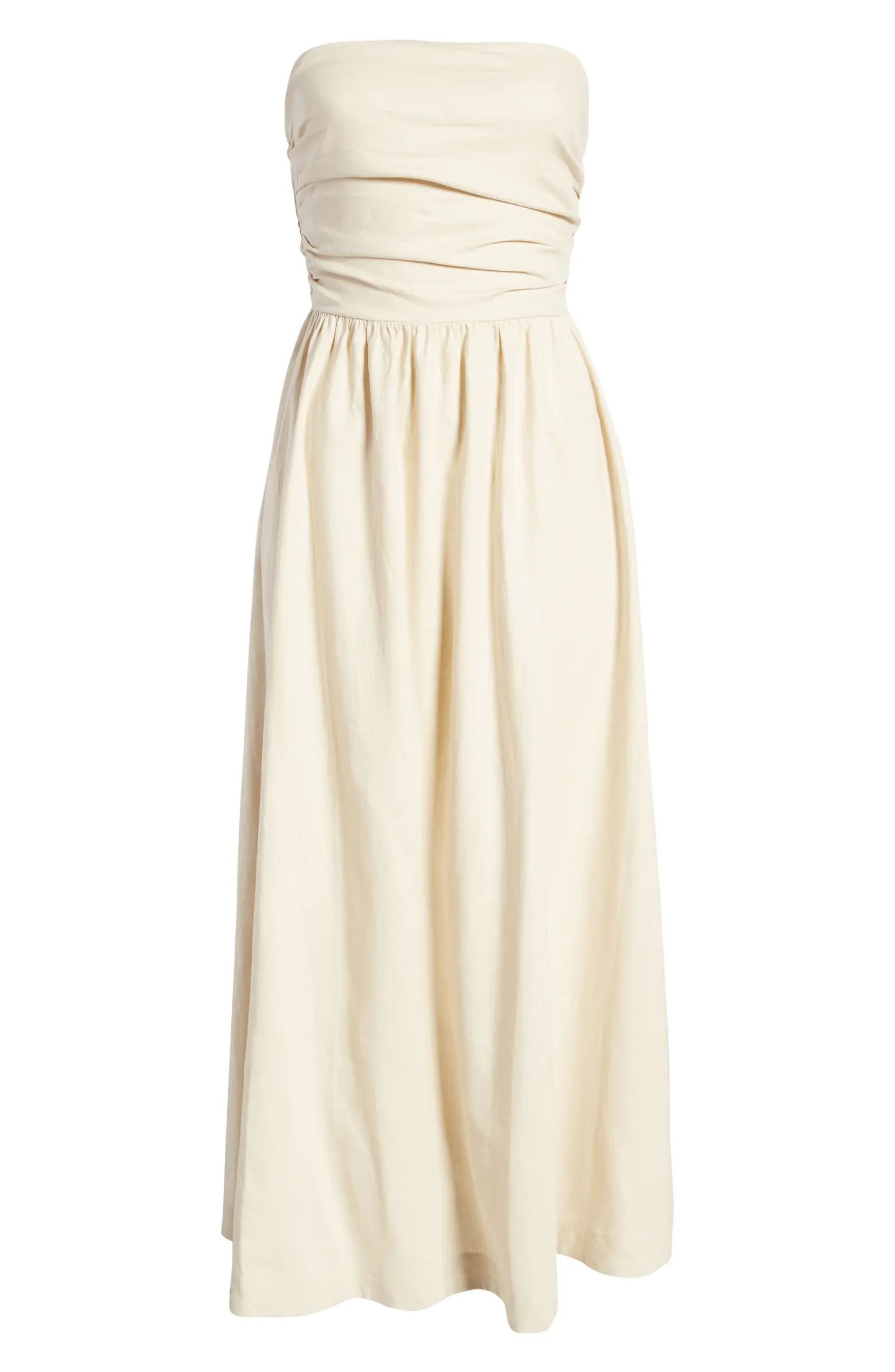 Open Edit Women's Smocked Strapless Midi Dress | Nordstrom | Nordstrom