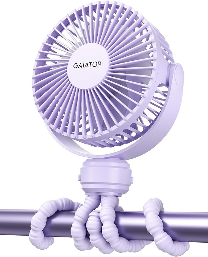Gaiatop Mini Electric Fan with 360 Rotation, 5.5mm Gaps, Rechargeable Battery, 3 Speeds, Purple | Amazon (US)