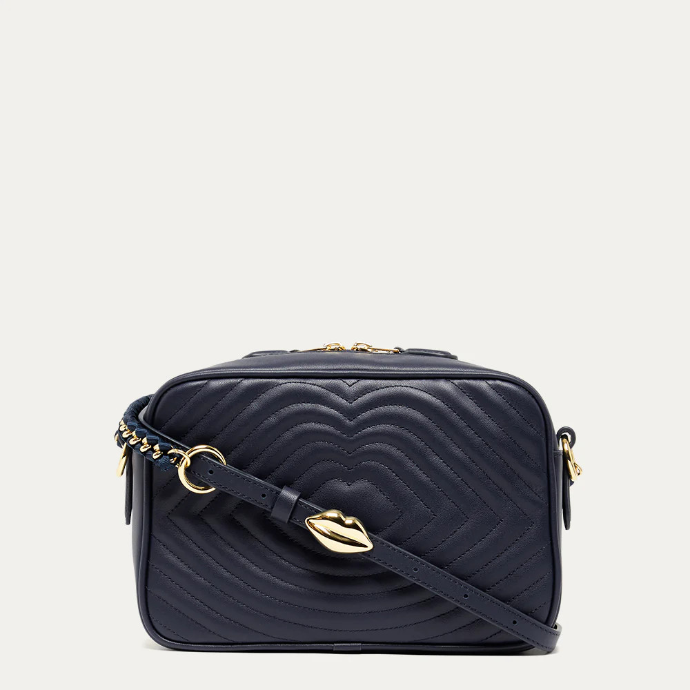 NAVY LIP RIPPLE QUILTED LEATHER BELLA CROSSBODY BAG | Lulu Guinness (UK)
