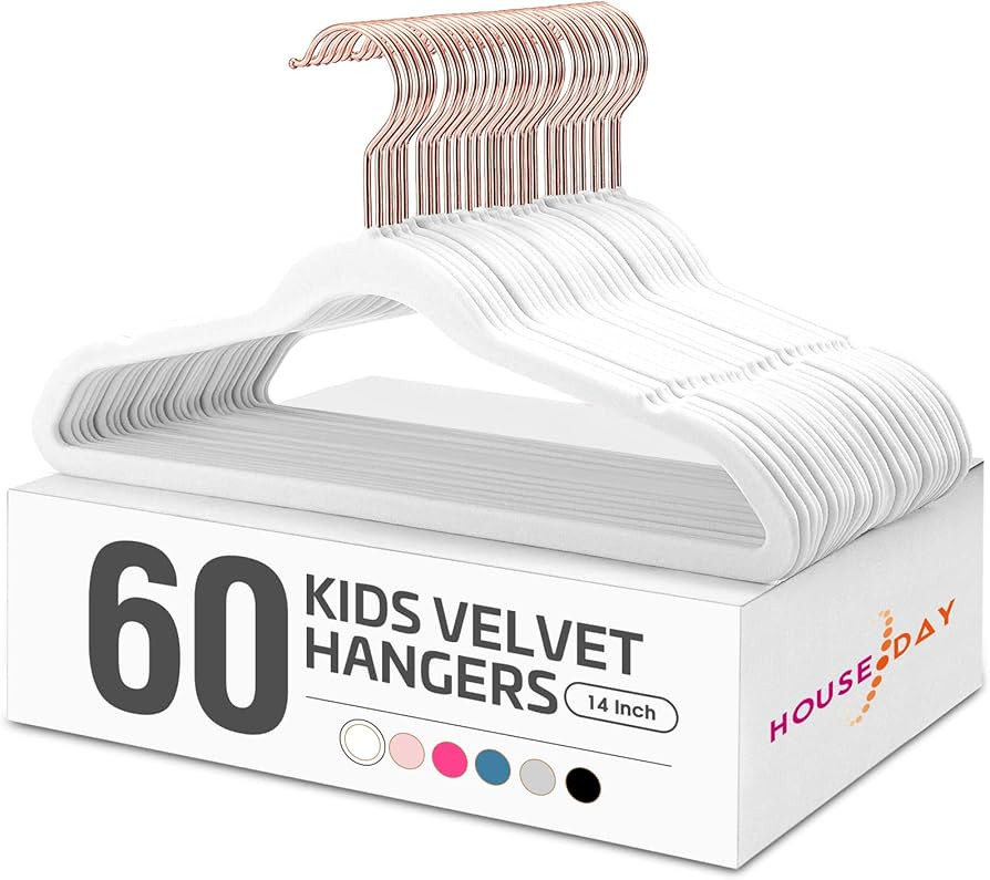 HOUSE DAY Velvet Kids Hangers 60 Pack, Premium Childrens Hangers for Closet, Ultra Thin Cute Clot... | Amazon (US)