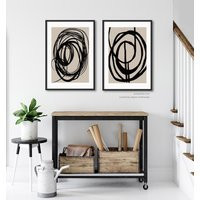 Abstract Spiral Line Art Prints Set Of 2 Beige & Black Ink Painting - Giclee | Etsy (US)