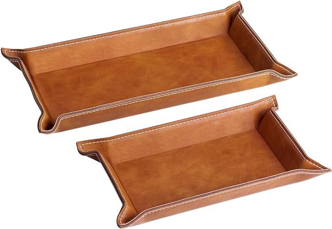 Amazon.com: Navaris Faux Leather Tray Set - 2 Valet Organizer Trays for Bedside Table, Night Stan... | Amazon (US)
