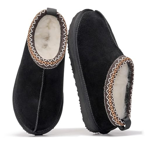 Project Cloud 100% Genuine Leather Womens Slippers w/Genuine Australian Shearling Fur Lining Slippers for Women - Non-Slip EVA w/Memory Foam Fuzzy Slippers Women Footwear (Nerita, Blk, 8.5) | Amazon (US)