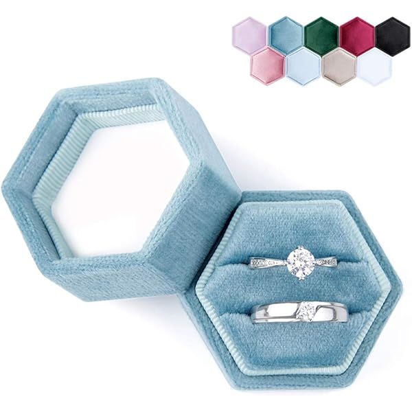 Velvet Jewelry Ring Box, Etercycle Hexagon Premium Gorgeous Vintage Double Ring Gift Box with Detach | Amazon (US)