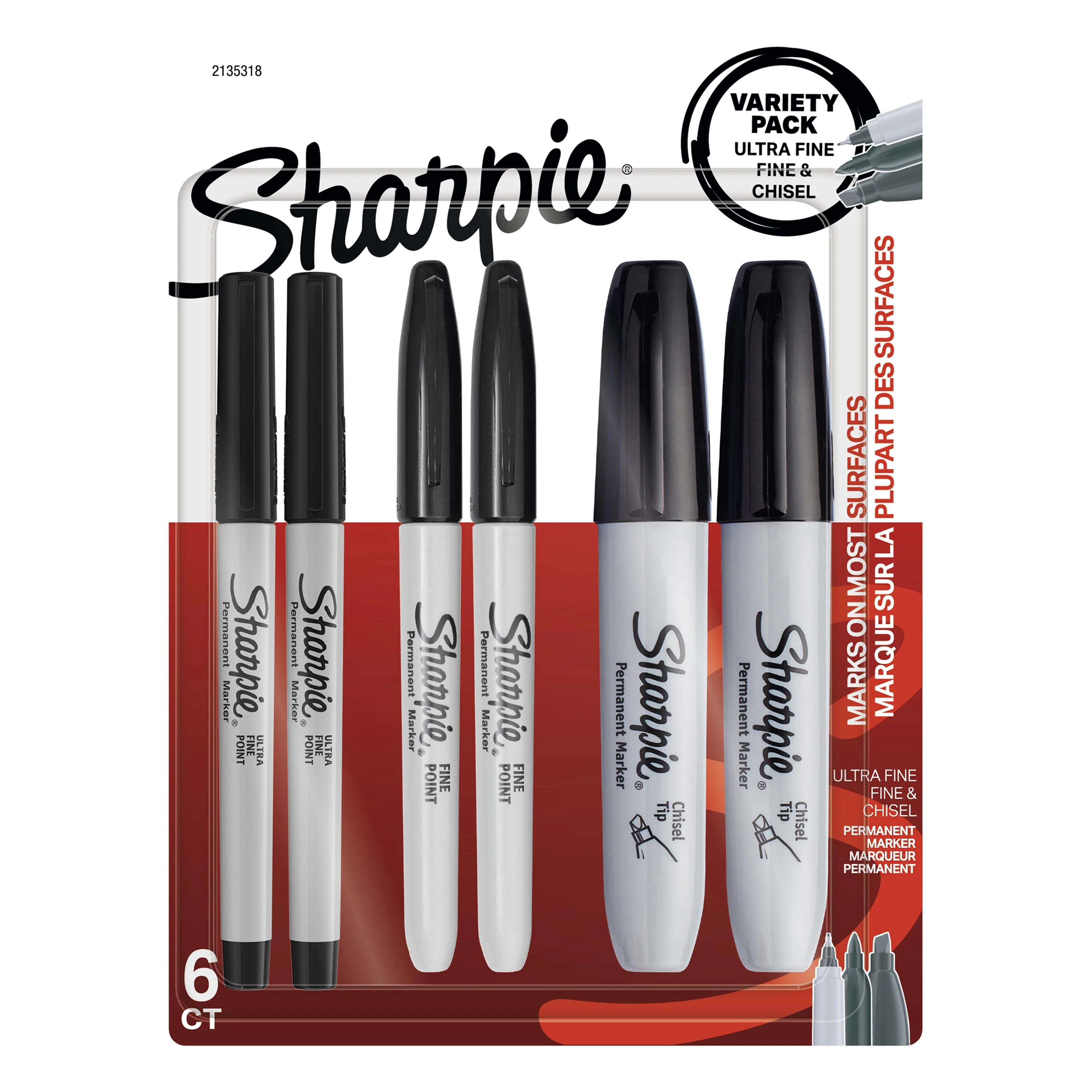 Sharpie Permanent Markers, Multi-Tip Pack, Fine/Ultra Fine/Chisel Tip, Black, 6 Count | Walmart (US)
