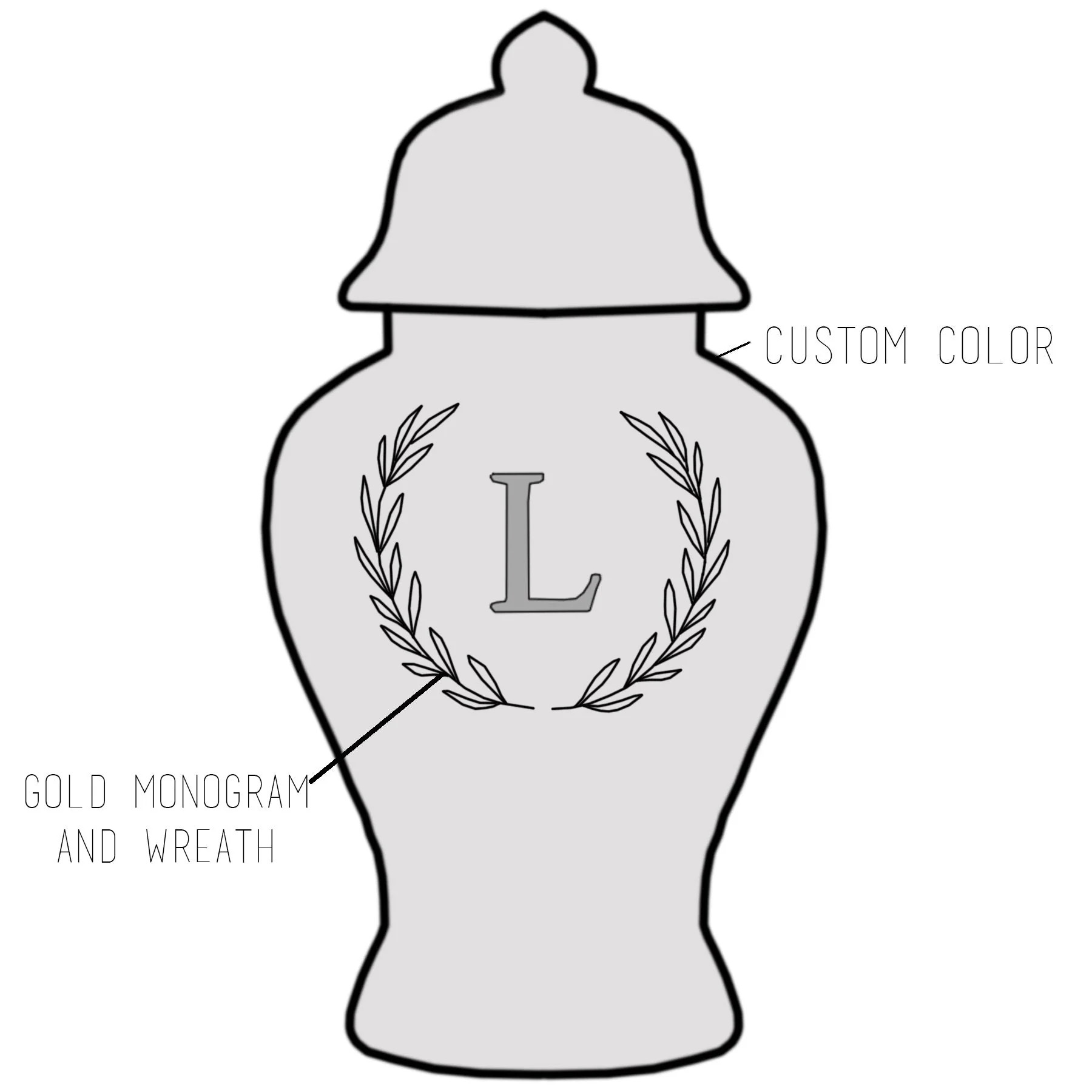 Custom Color Laurel Single Letter Monogram Ginger Jars | Ruby Clay Company